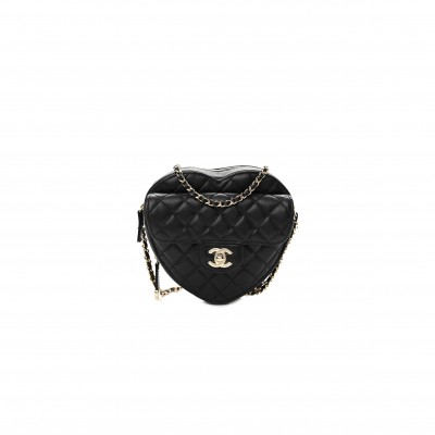 CHANEL LAMBSKIN QUILTED CC IN LOVE HEART BAG BLACK ROSE GOLD HARDWARE (18*17*5cm)