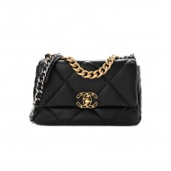 CHANEL LAMBSKIN QUILTED MEDIUM CHANEL 19 FLAP BLACK GOLD HARDWARE (26*17*8cm)